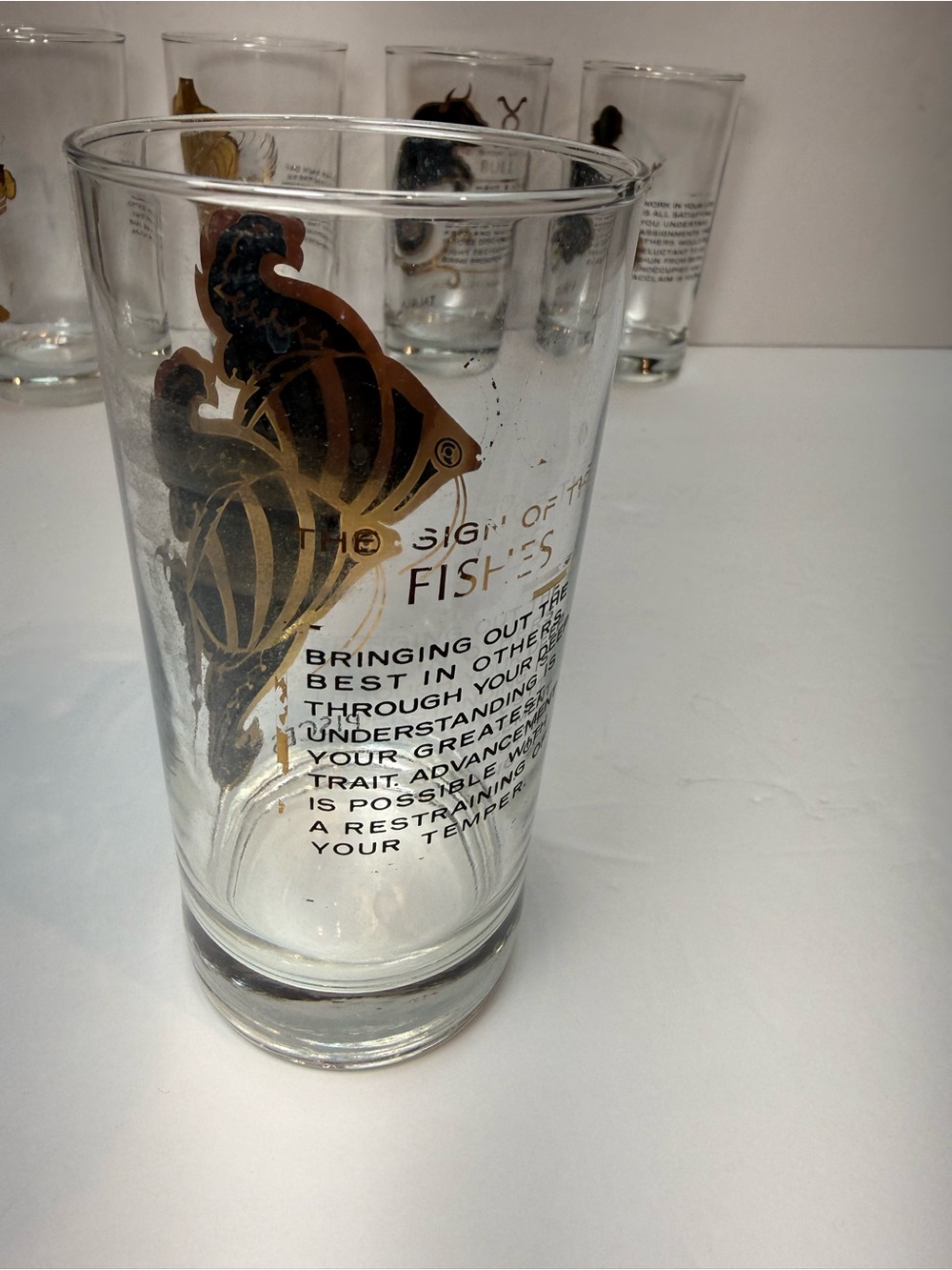 Vintage MCM Hocking 22K Gold Zodiac Highball Glass Tumblers Set of 5 - Picture 11 of 12